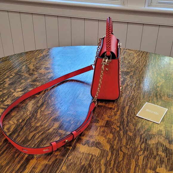 NWOT Michael Kors Gold Studded Crossbody Bag. Red. Gold Chain. Removable Strap. - Picture 5 of 16